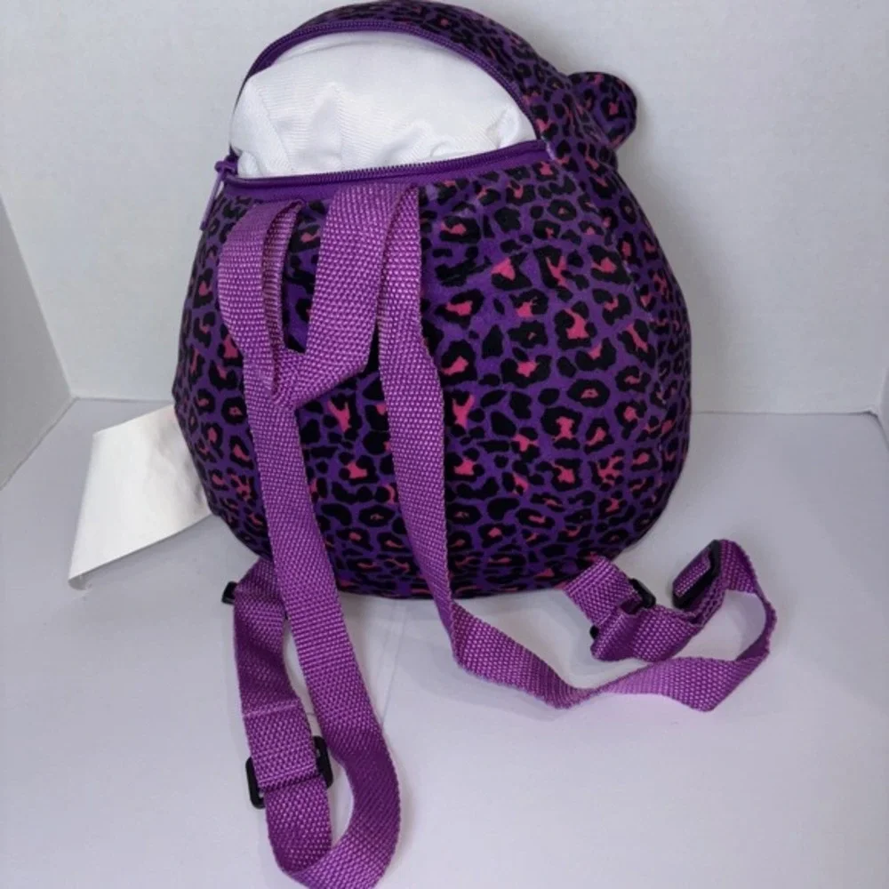 Purple Leopard‎ Plush Mini Backpack Animal Print 12 Inch zip compartment